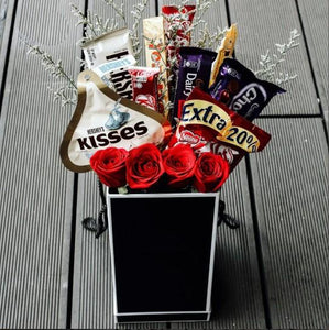 Pleasures (Roses & Misty Blue With Chocolates) - Carnations Florist Malaysia