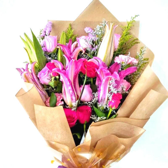 Blushing Blooms Hand Bouquet - Carnations Florist Malaysia