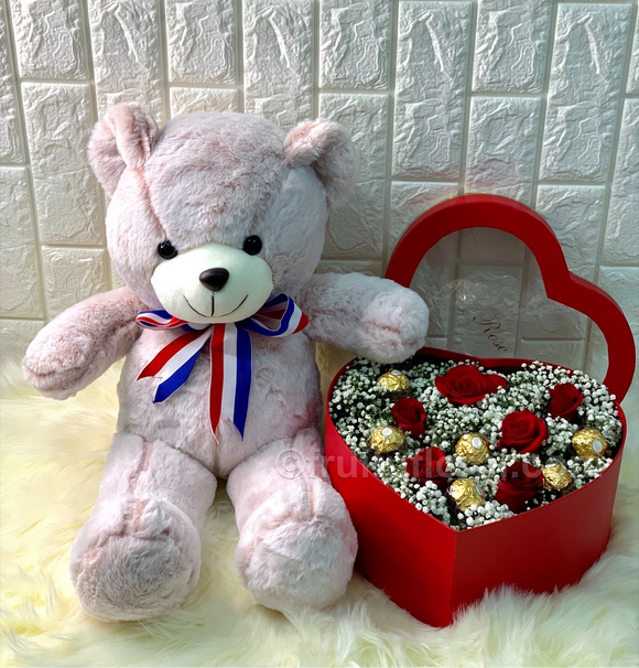 Bear, Roses and Choc - Carnations Florist Malaysia