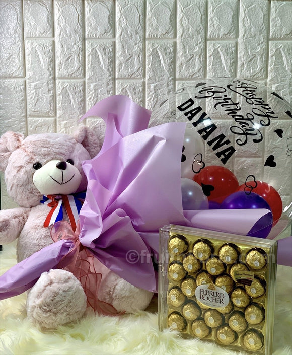 Birthday Balloon Bouquet with Bear and Choc - Carnations Florist Malaysia