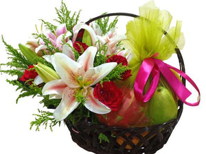 Lilies Fruit Basket - Carnations Florist Malaysia