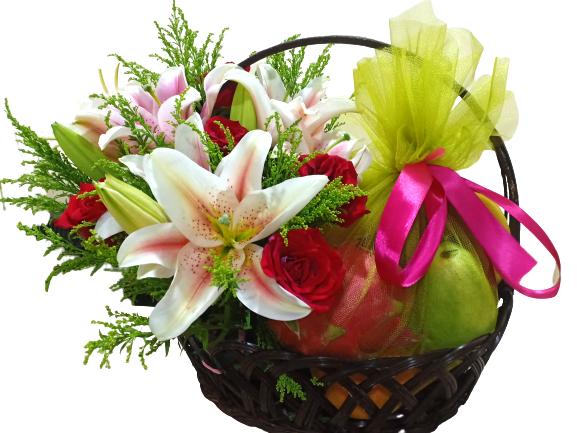Lilies Fruit Basket - Carnations Florist Malaysia