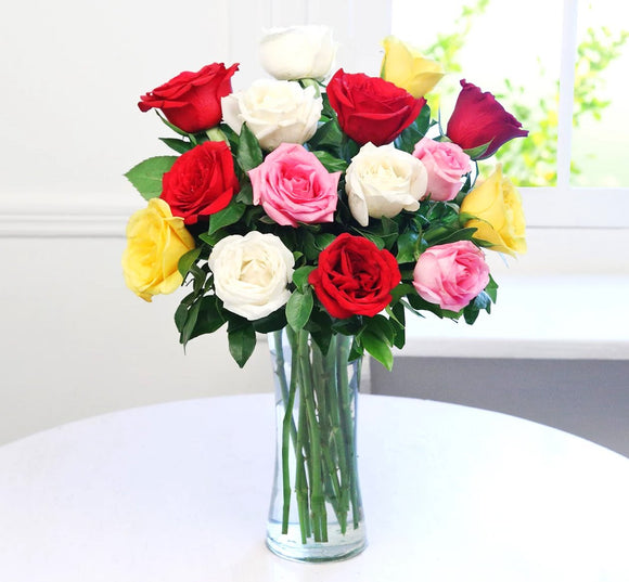Assorted Roses in Vase - Carnations Florist Malaysia