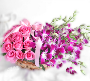 Orchid and Roses Basket - Carnations Florist Malaysia