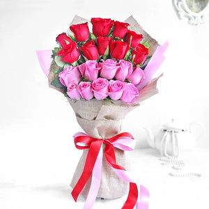 Pink and Red Roses Hand Bouquet - Carnations Florist Malaysia