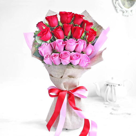 Pink and Red Roses Hand Bouquet - Carnations Florist Malaysia