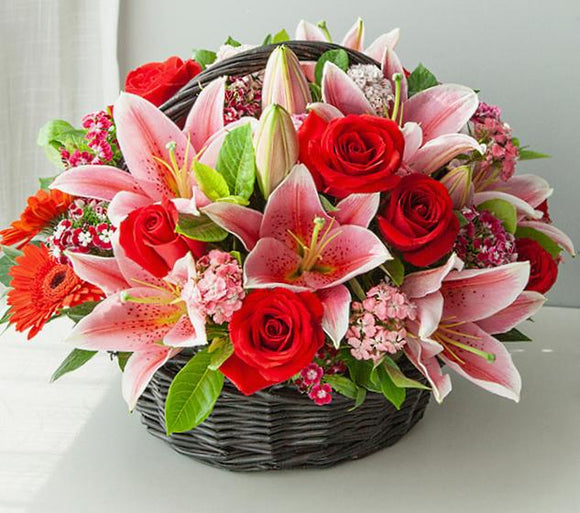 Roses and Lilies Basket - Carnations Florist Malaysia