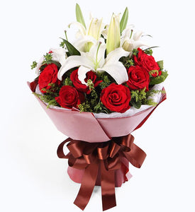 Lilies and Roses Hand Bouquet - Carnations Florist Malaysia