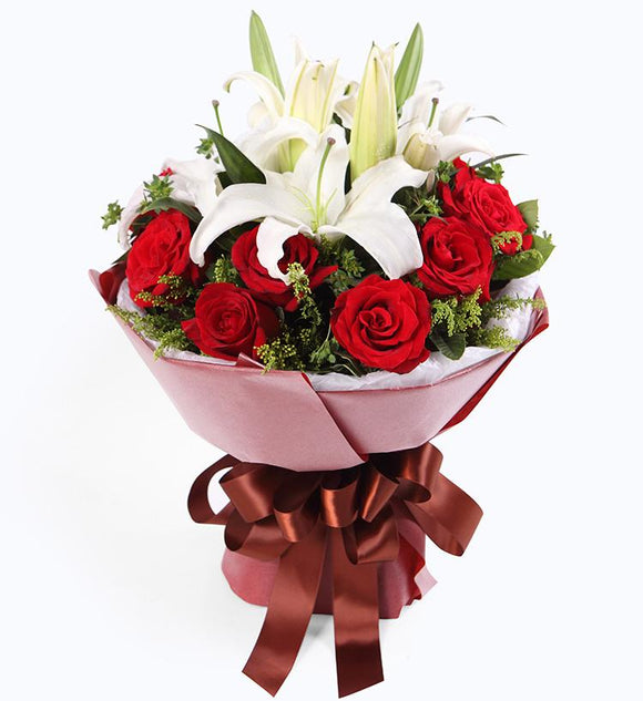 Lilies and Roses Hand Bouquet - Carnations Florist Malaysia