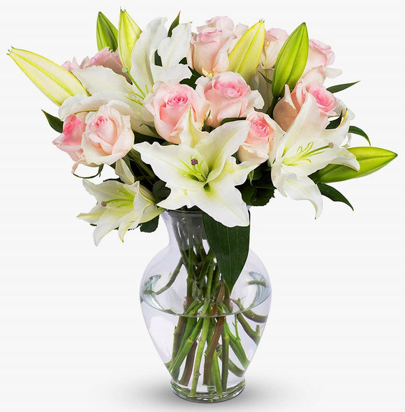 White Lilies and Pink Roses in Vase - Carnations Florist Malaysia