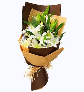 White Lilies Hand Bouquet - Carnations Florist Malaysia